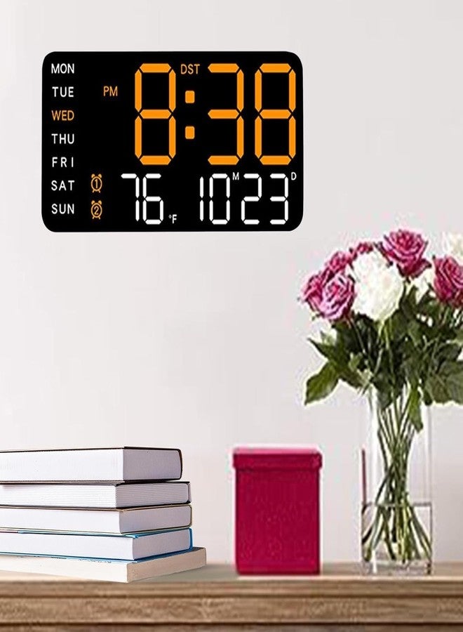 ASTROMETRIC 9" LED Digital Wall Clock with Date, Day & Temperature - Dual Alarm, Adjustable Brightness, USB Powered - Large Display for Bedroom, Office & Home Decor (Orange) - Image 2